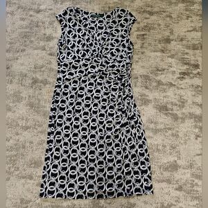 LRL Women's Navy Blue and White Patterned Faux Wrap Dress Size 14